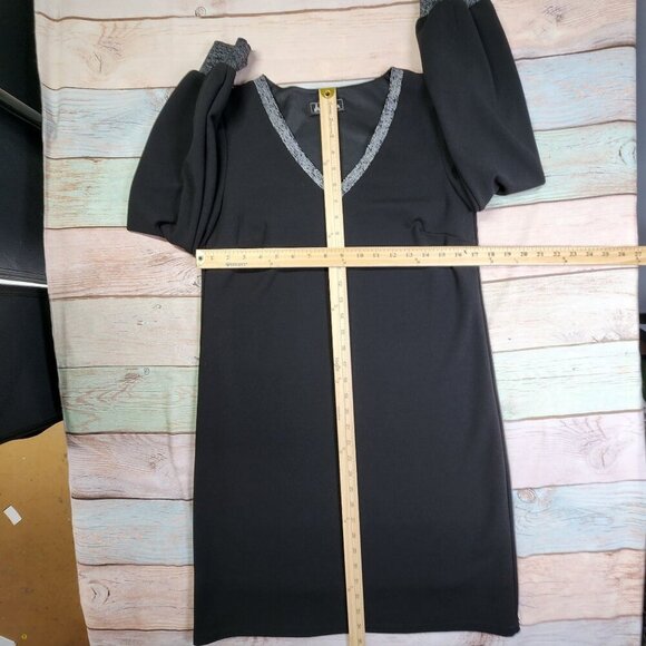 Sam Edelman Black Long-Sleeve Knit Dress W/ Metallic Trim Size 2 - Picture 6 of 9